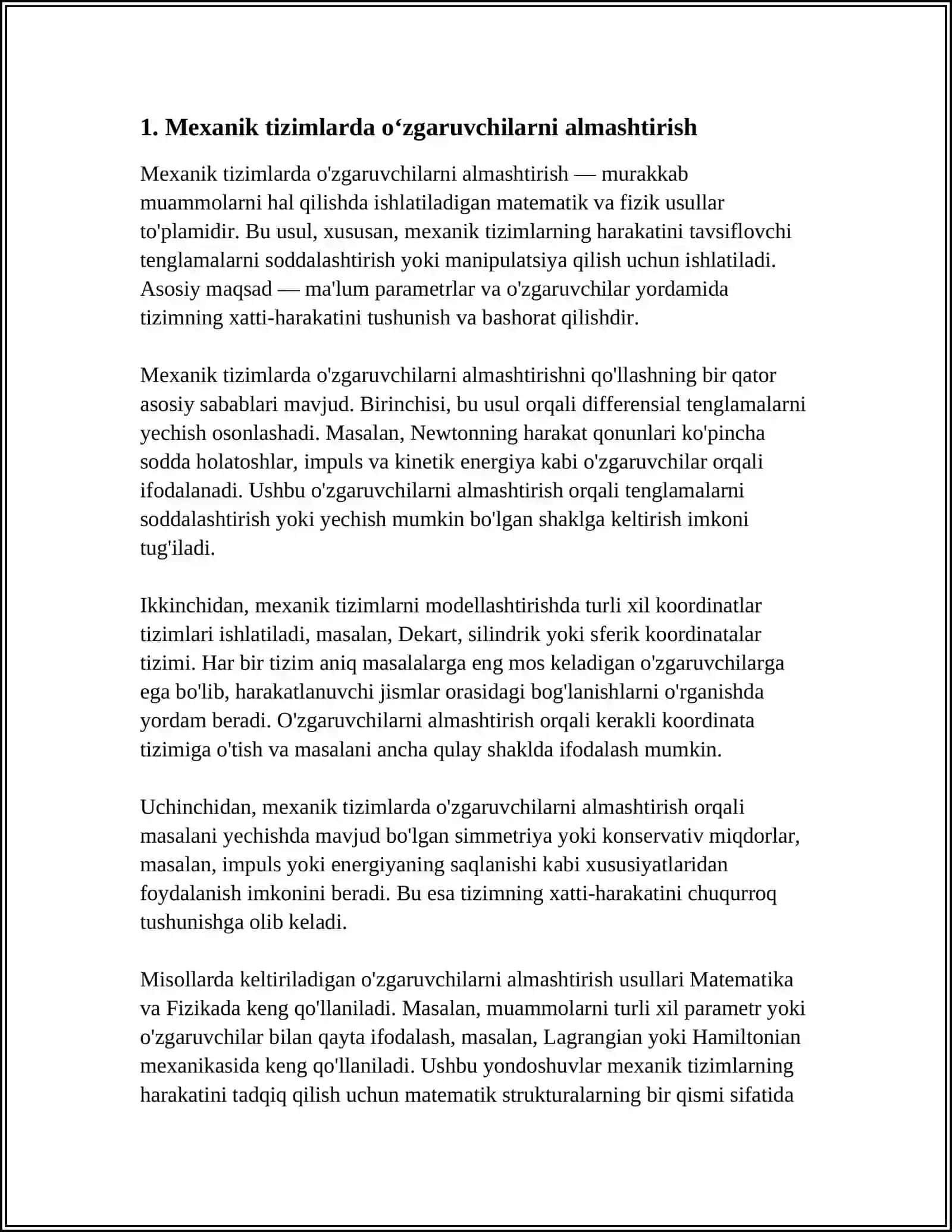 KLASSIK MEXANIKADA OʻZGARUVCHILARNI ALMASHTIRISH 3