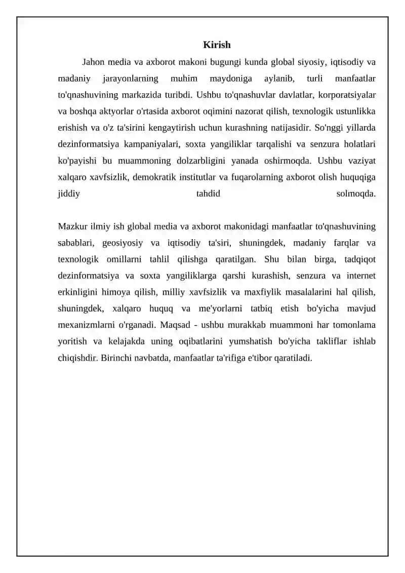 Global media va axborot makonida manfaatlar to'qnashuvi sabablari va ta'siri 3