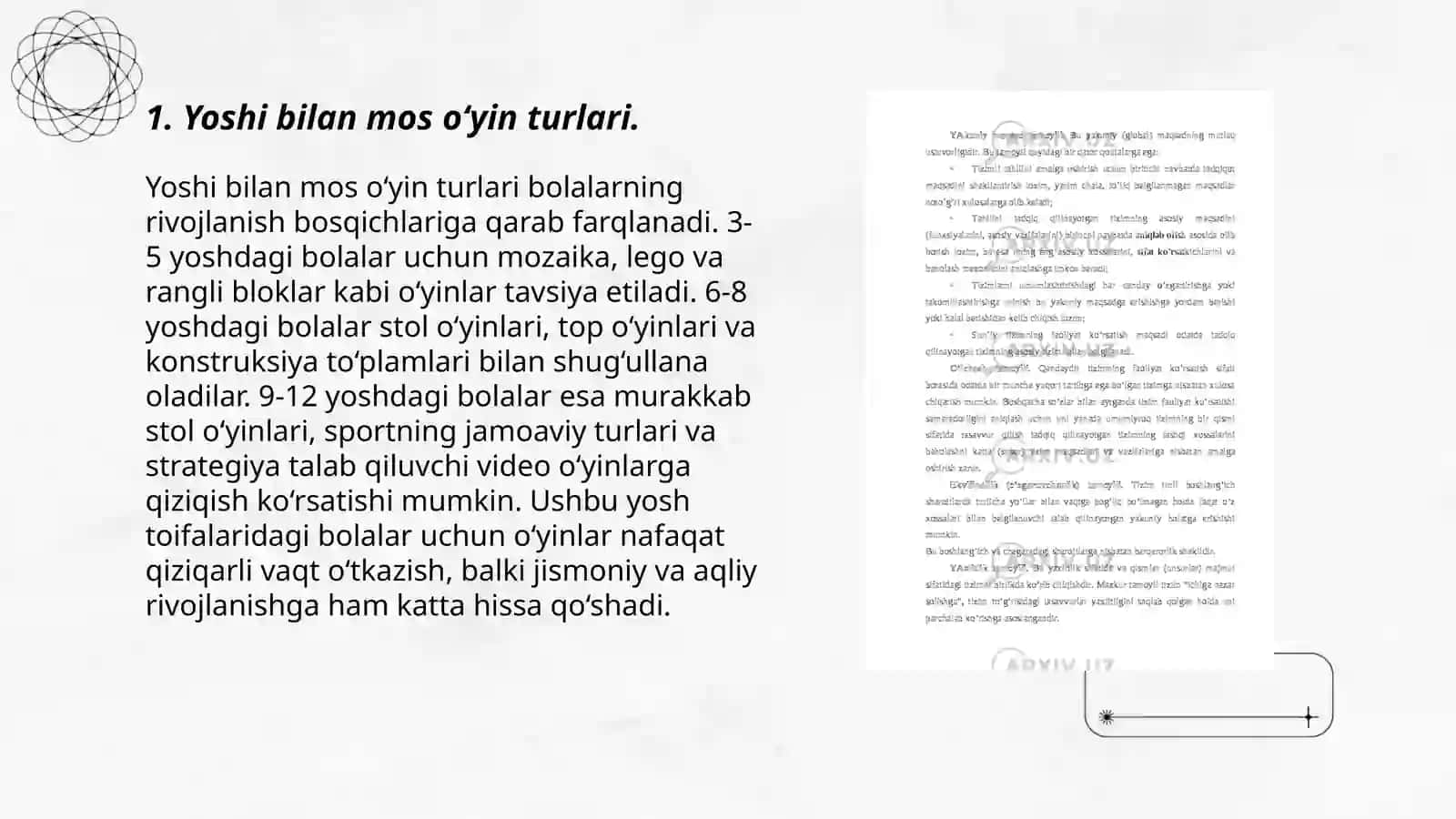 Yoshi bilan mos o‘yin turlari 3