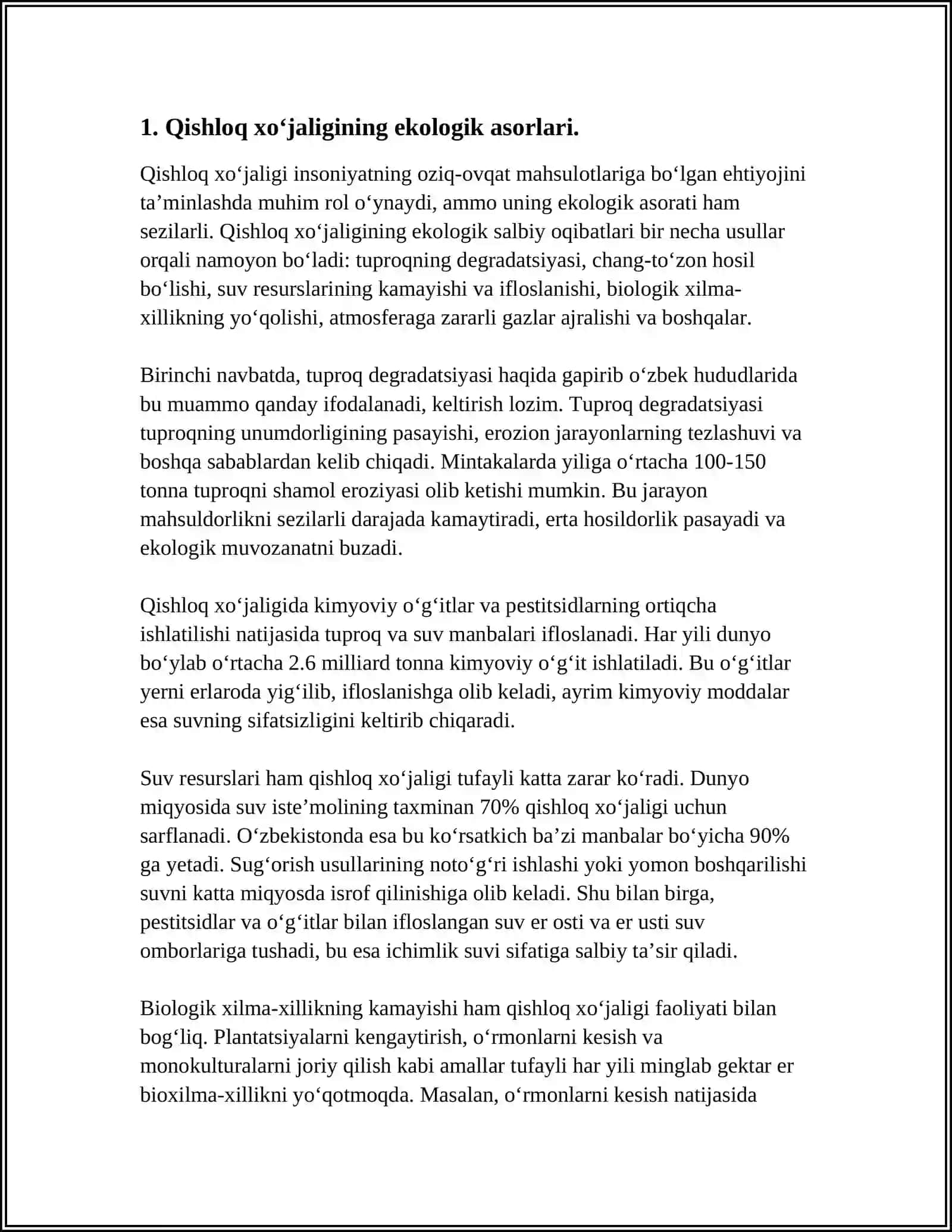 QISHLOQ XO‘JALIGINI “YASHIL IQTISODIYOT” ASOSIDA RIVOJLANTIRISH MUAMMOLARI 3