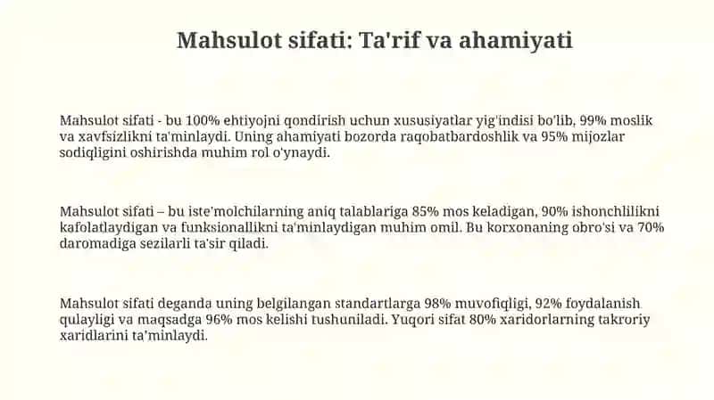 Mahsulot sifati va sifatning shakllanishiga ta'sir etuvchi omillar 3