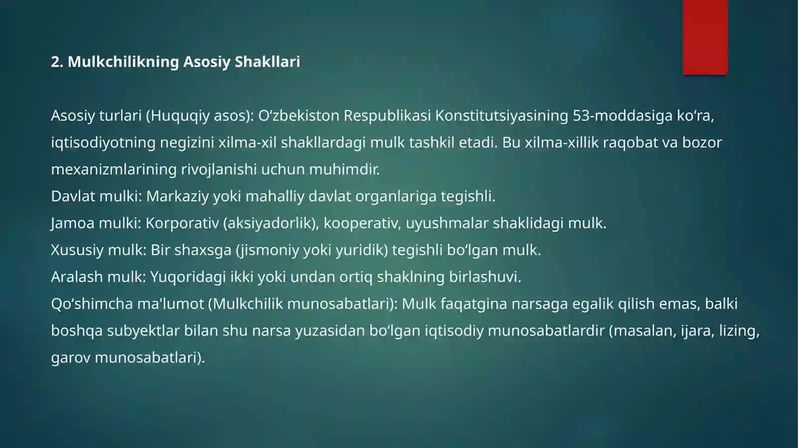 Mulkchilikning Iqtisodiyotdagi Oʻrni 3