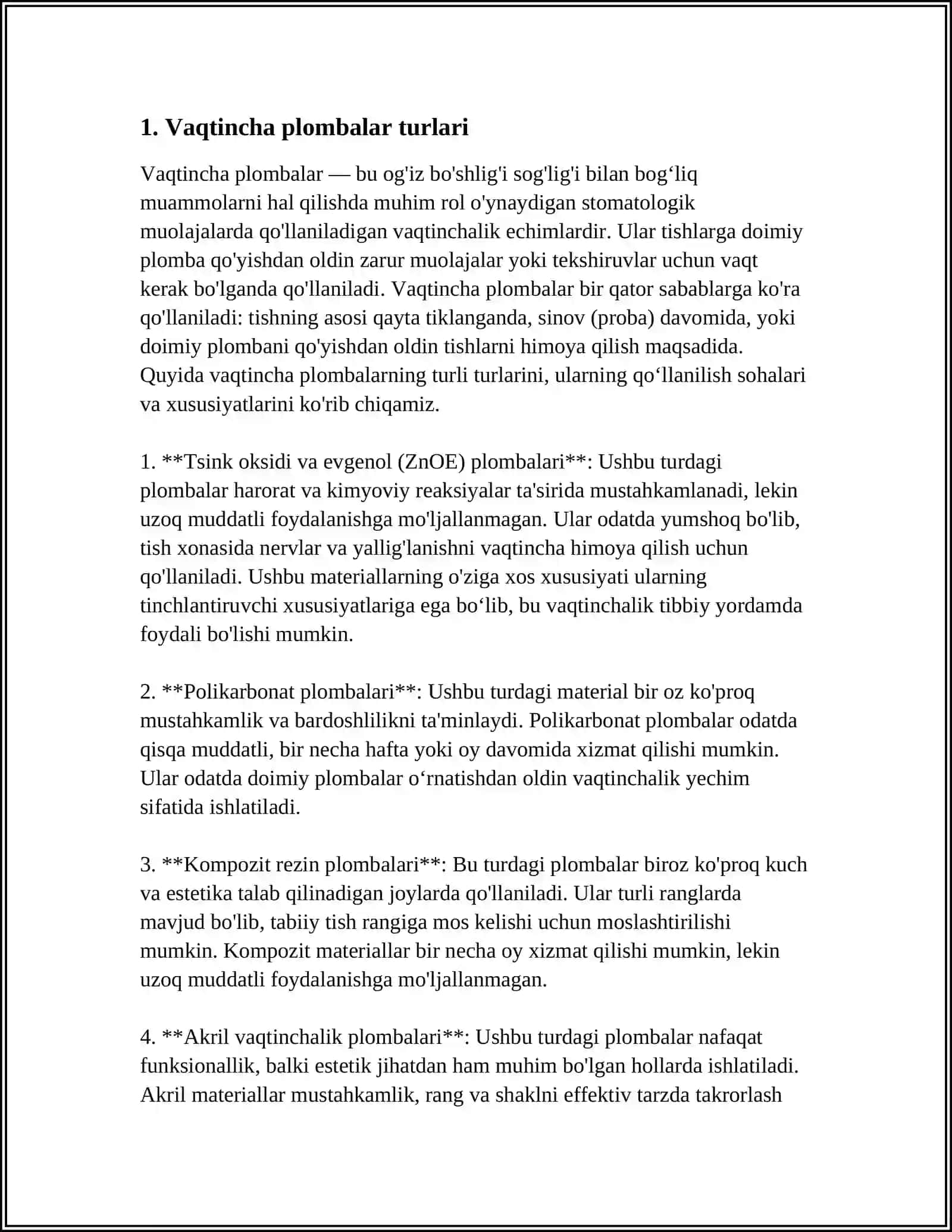 VAQTINCHALIK PLOMBA ASHYOLARI, BOG'LOV ASHYOLARI. AJRATUVCHI VA DAVOLOVCHI TAGLIKLAR 3