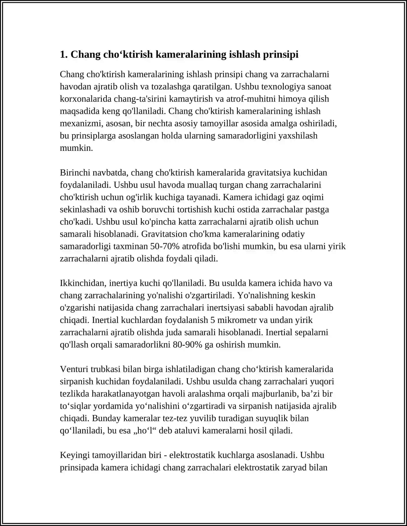 GAZLARNI CHANGDAN TOZALASH.GAZ TOZALAGICH TURLARI:CHANG CHÕKTIRISH KAMERALARI,SILIKONLAR,GAZ YUVISH KAMERALARI,FILTIRLAR,ELEKTROFILTIRLAR 3