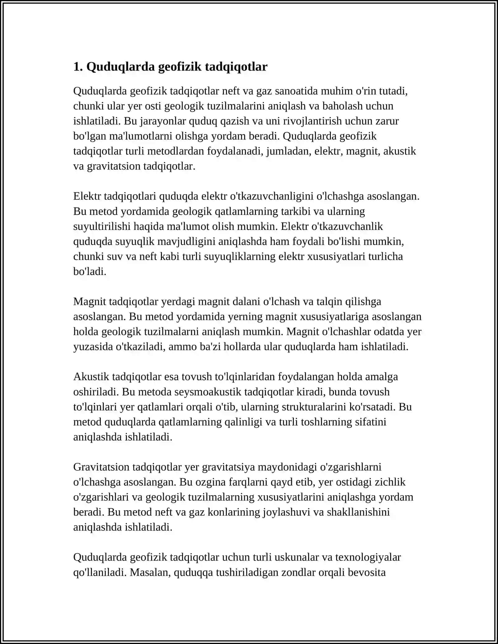 QUDUQLARDA GEOFIZIK TADQIQOTLAR MAJMUASI MAʼLUMOTLARI BOʻYICHA LITOLOGIK TABAQALASH USLUBIYATI 3