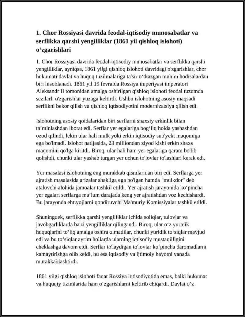 Chor Rossiyasi Xukmronligi Davrida Davlat va Huquqda Yuz Bergan O‘Zgarishlar 3