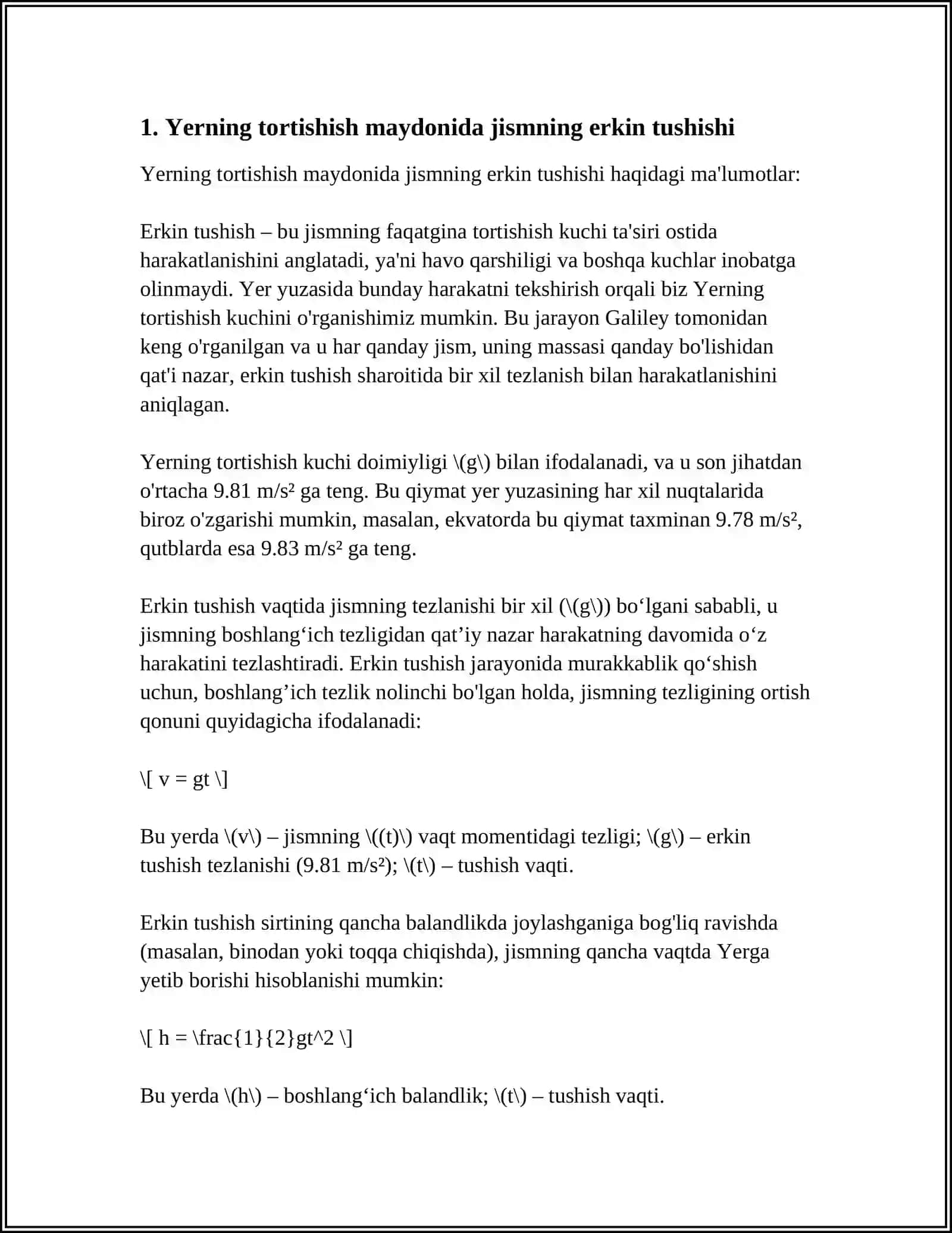REJA:1 YERNING TORTISHISH MAYDONIDA JISMLARNING HARAKATI 2 KOSMIK TEZLIKLAR SUNIY YOʻLDOSHLAR 3 TERMODINAMIK MUVOZANATDA BOLMAGAN TIZIMLARDA KOʻCHISH XODISALARI 3