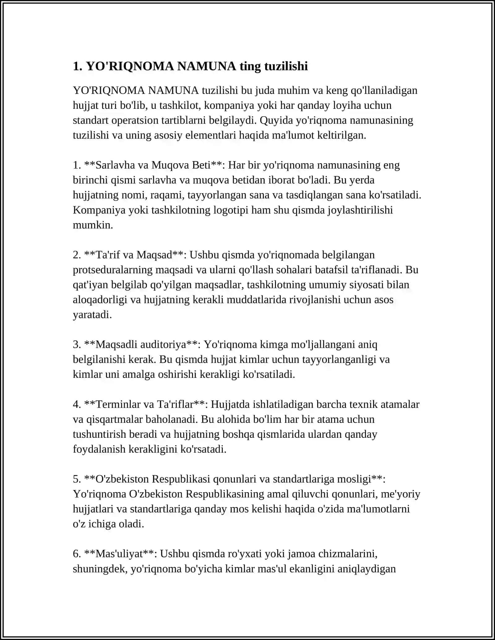 YO'RIQNOMA NAMUNA 3