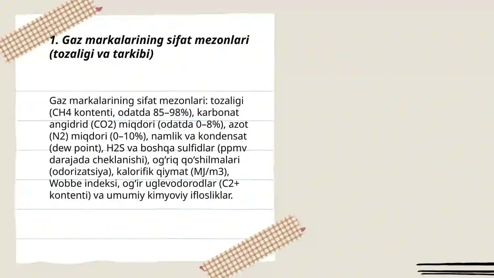 Gaz markalarini baholash uchun asosiy sifat mezonlari 3