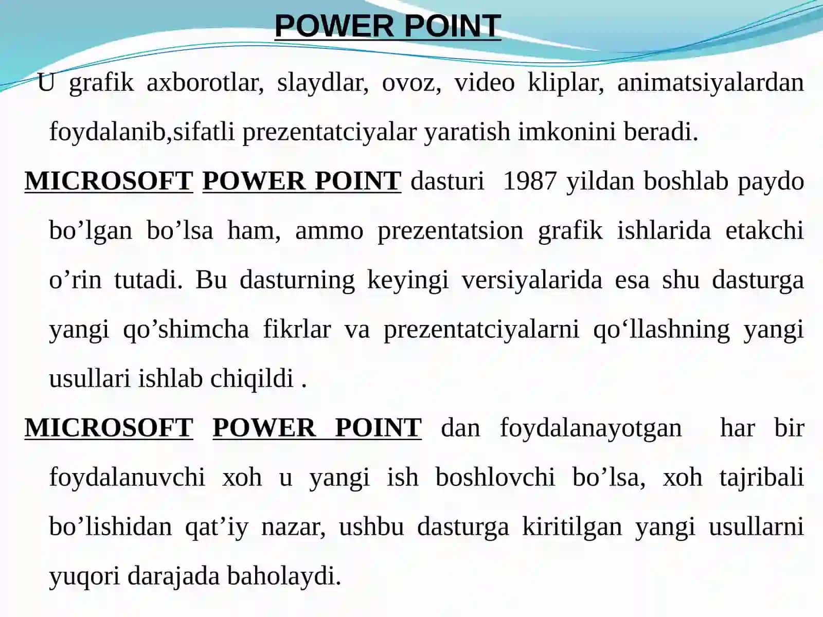 MS PowerPoint. Asosiy imkoniyatlari va ishlash tamoyillari 3