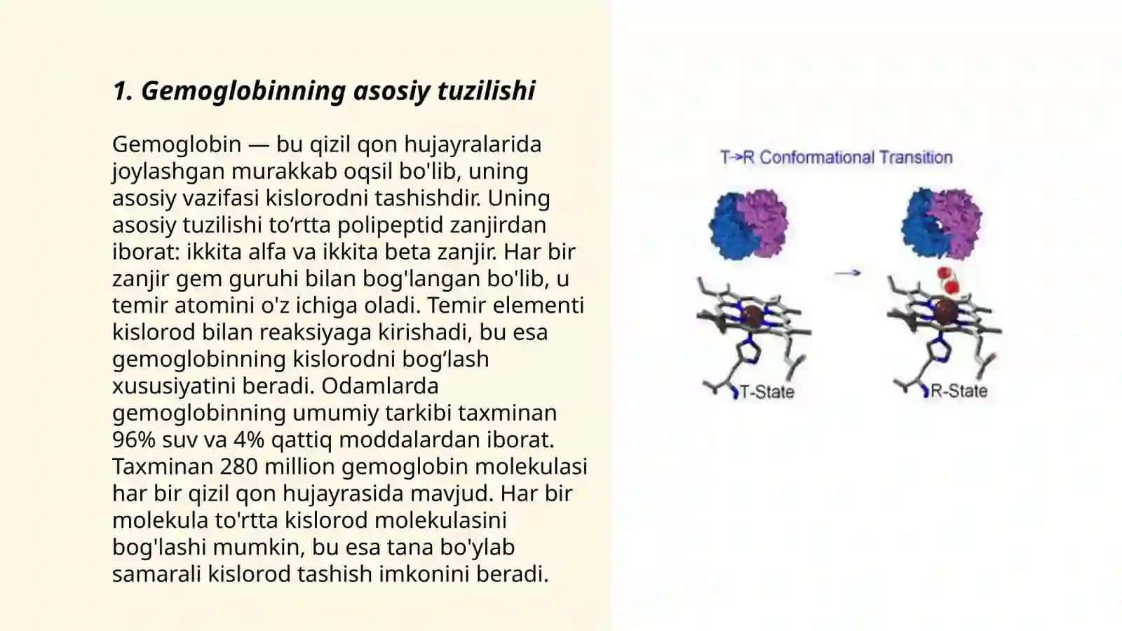 Gemoglobunining tuzilishi va u yordamida kislorod tashish mexanizmi 3
