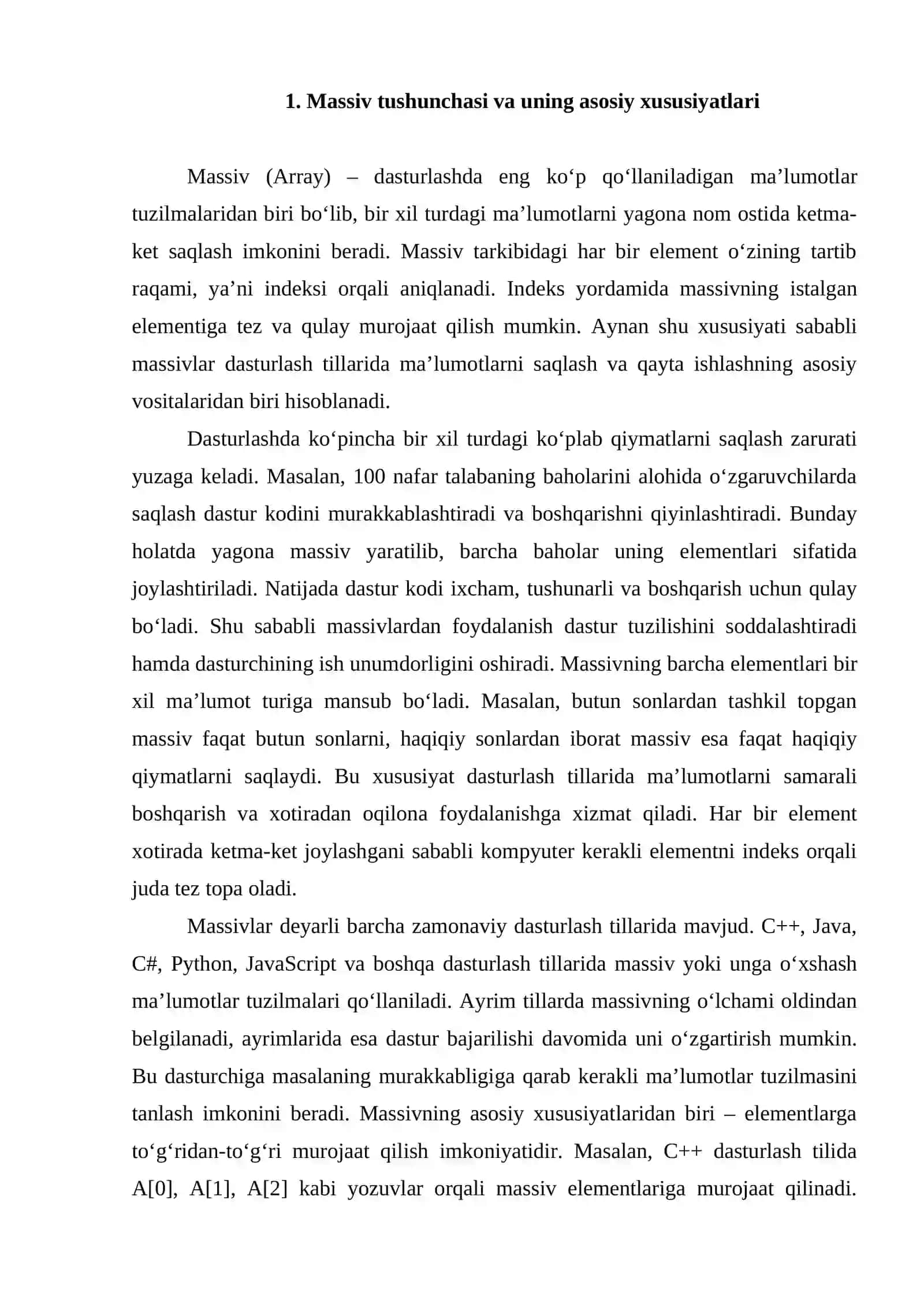 Massivlar. Massivlarning turlari va ularni o‘lchami bo‘yicha qo‘llanilishi 3