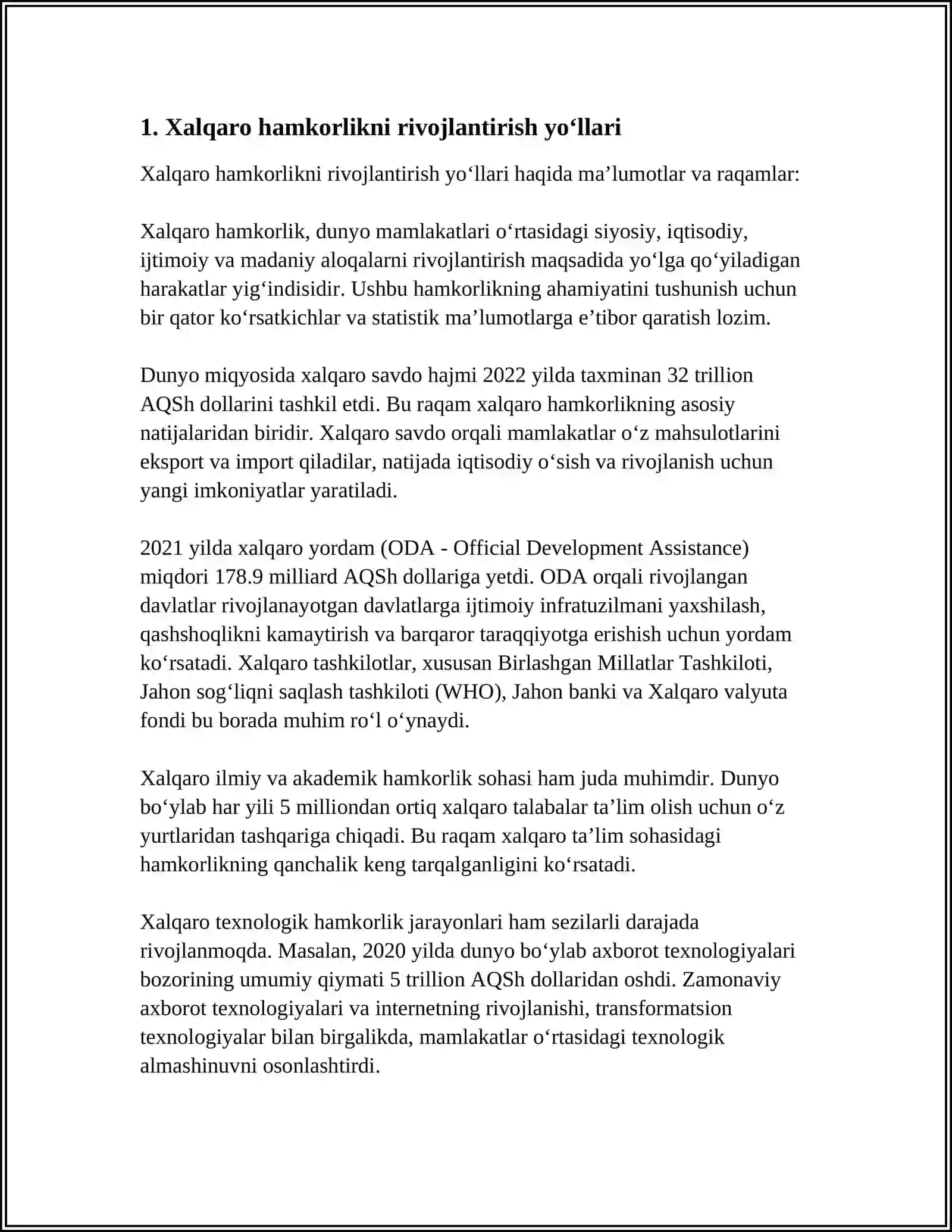 O‘ZBEKISTON RESPUBLIKASINING XALQARO MUNOSABATLARDAGI TENG HUQUQLI SUB'EKTI SIFATIDAGI ROLINI OSHIRISH VA IMKONIYATLARI 3