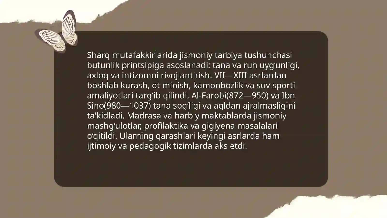Sharq mutafakkirlarining jismoniy tarbiya haqidagi qarashlari 3