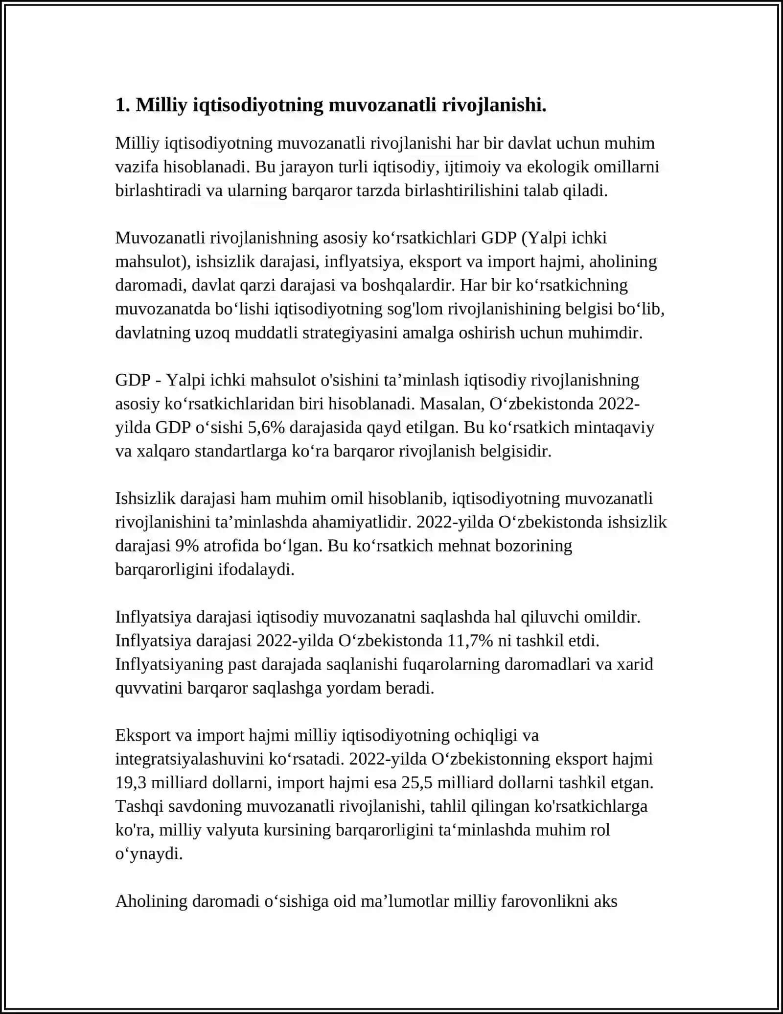 MILLIY IQTISODIYOTNING MUVOZANATI VA MUTANOSIBLI RIVOJLANISHI. ISHCHI KUCHI UNING BANDLIGI VA ISHSIZLIK 3