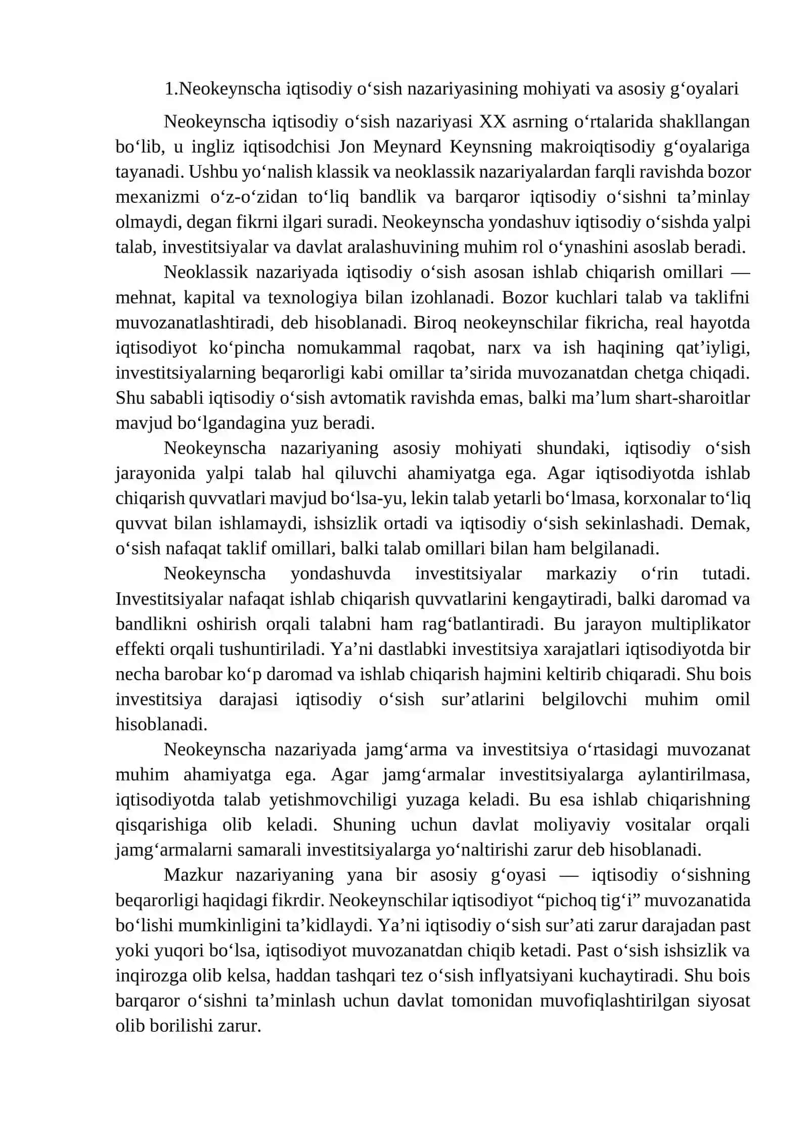 Neokeynscha iqtisodiy o‘sish modellaridir 3
