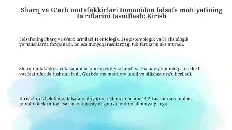 Falsafa Mohiyati: Sharq va G'arb Mutafakkirlari To'g'risida 3