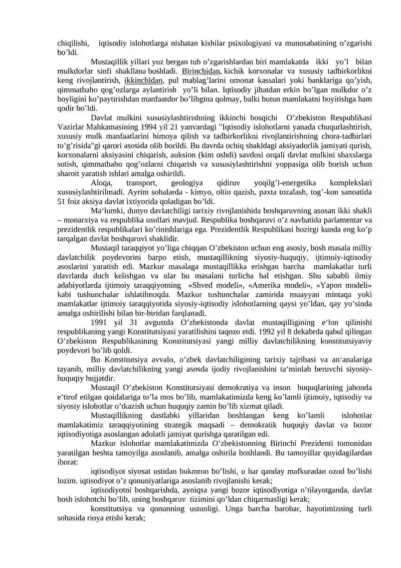 O‘ZBEKISTONDA DEMOKRATIK, FUQAROLIK JAMIYATI ASOSLARINING SHAKLLANISHI, AMALGA OSHIRILGAN SIYOSIY ISLOHOTLAR 3