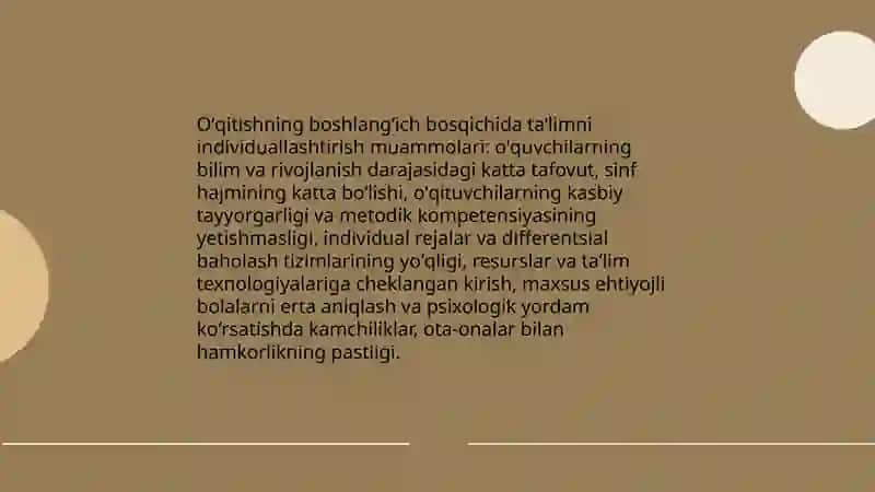 Oʻqitishning turli bosqichlarida taʼlimni individuallashtirish va tabaqalashtirish muammolari 3