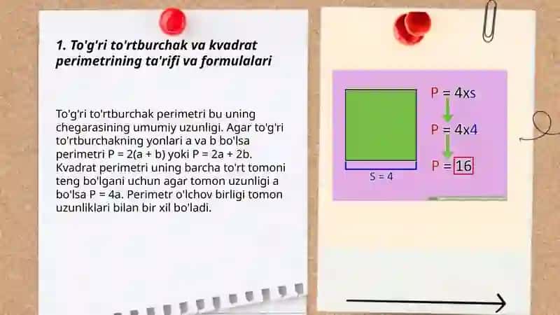 To'g'ri to'rtburchak va kvadratning perimetri 3