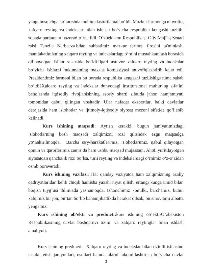 O‘ZBEKISTON RESPUBLIKASINING XALQARO REYTING VA INDEKSLARDAGI O‘RNI VA NUFUZINING ORTIB BORISHI 3