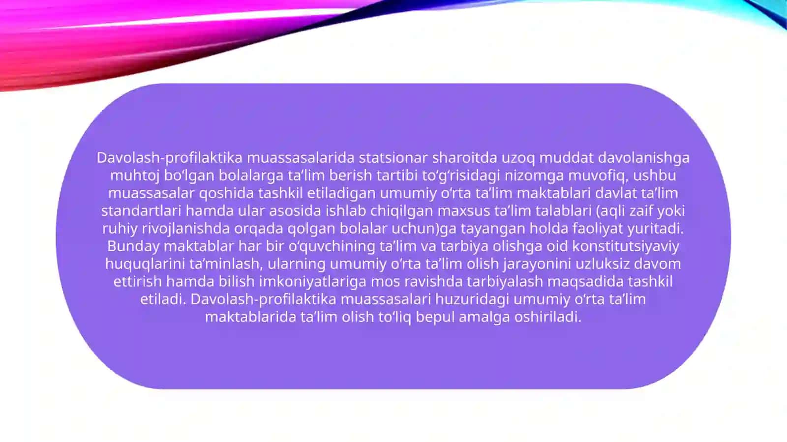 Davolash-profilaktika muassasalarida uzoq davolanishga muhtoj bolalarga ta'lim berish tartibi 3