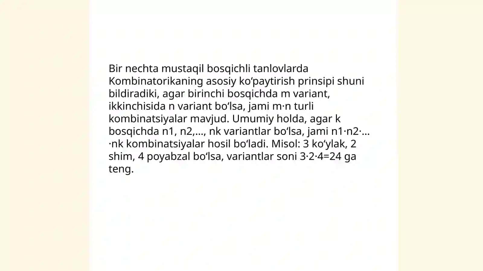 Kombinatorikaning asosiy prinsipi va kombinatorikaning bazi formulalari 3