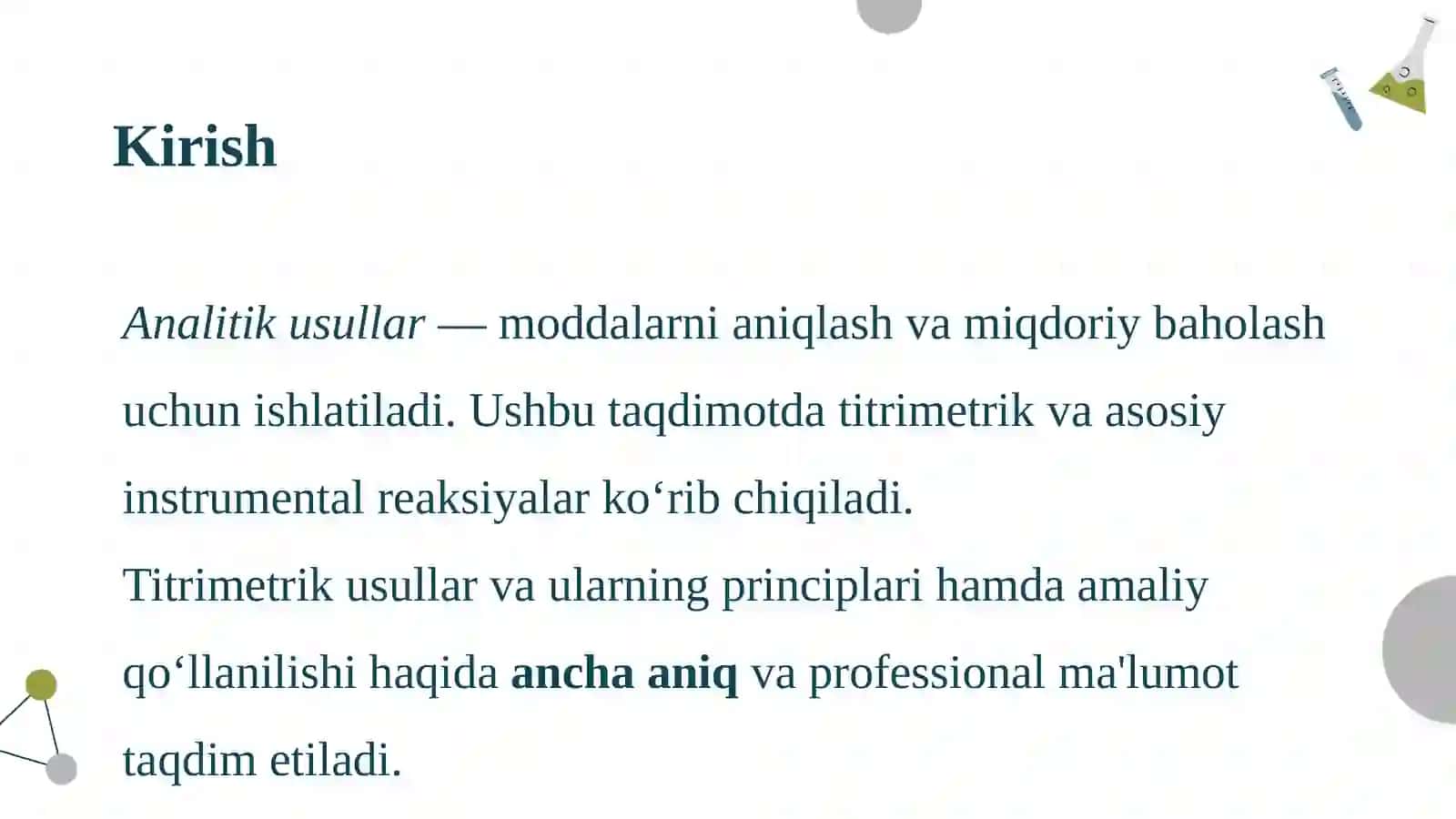 Analitik kimyo da ishlatiladigan reaksiyalar va jarayonlar 3