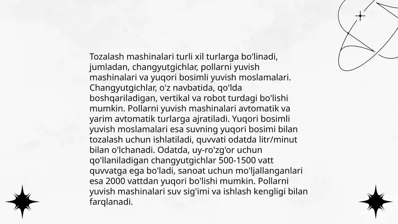 Dastlabki tozalash mashinalarining qiyosiy tahlilini ta’minlash 3