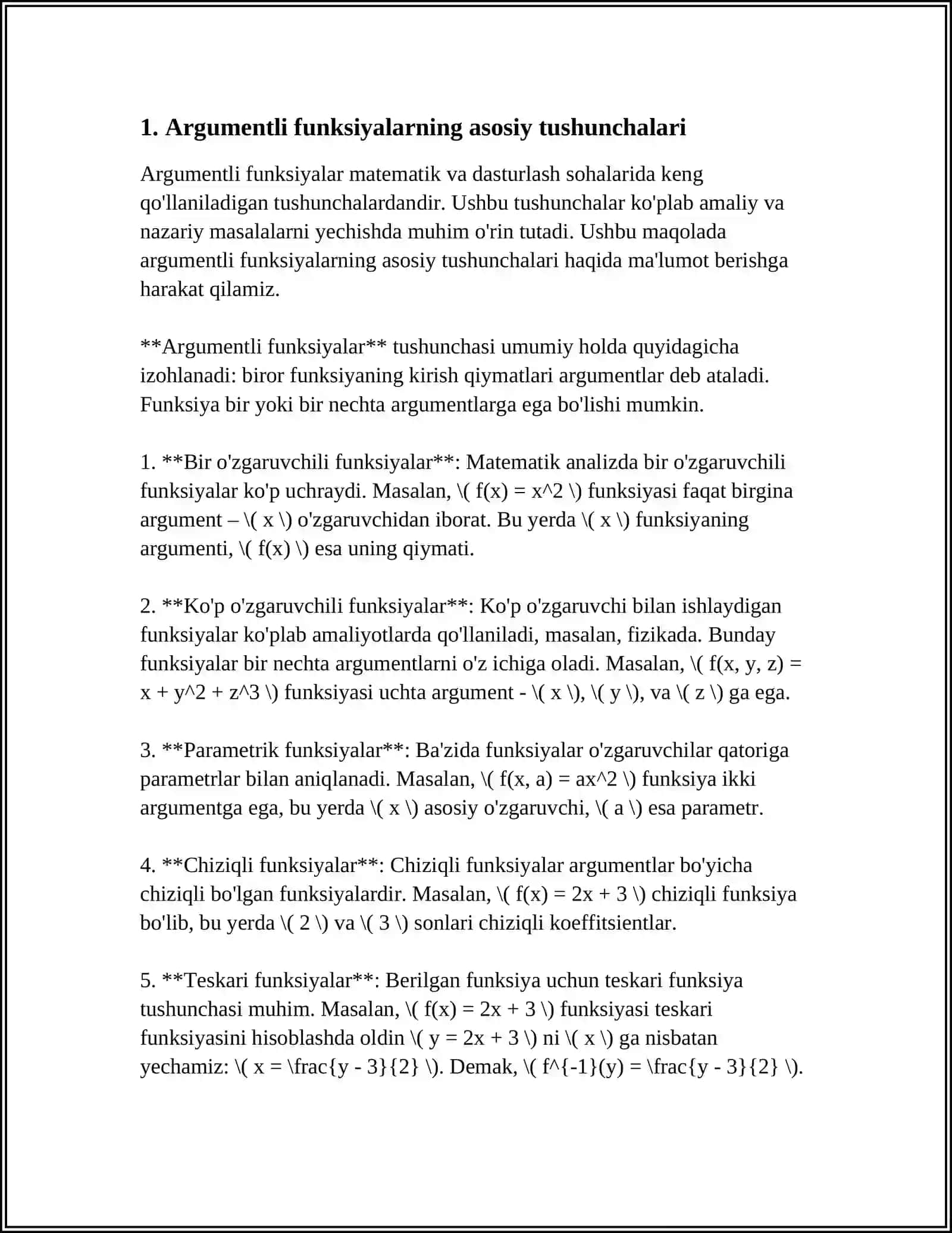 BIR VA KO'P ARGUMENTLI FUNKSIYALARNING QAVARIQLIGINI TEKSHIRISH 3
