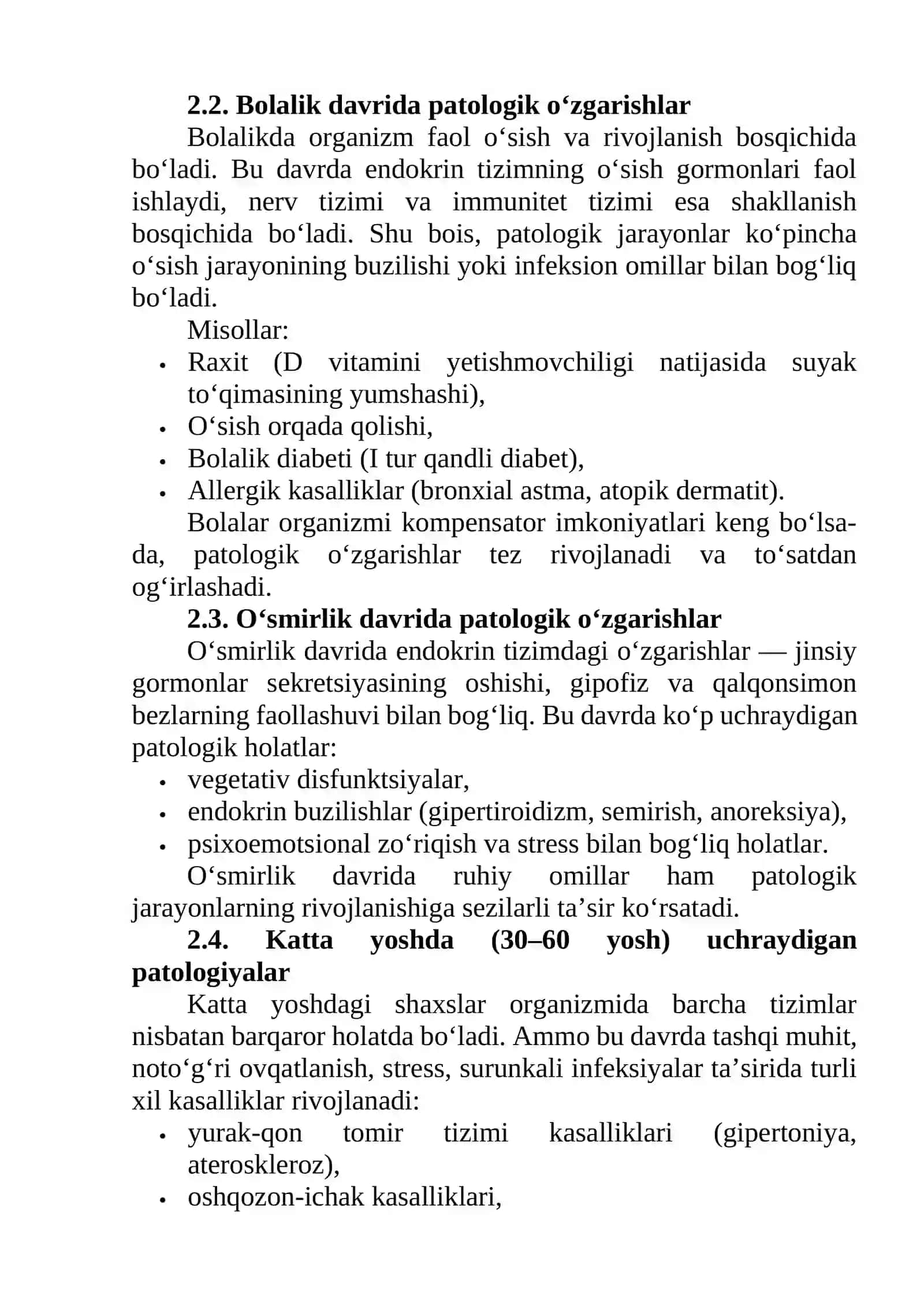 Patologiya rivojlanishida organizm yoshining roli 3