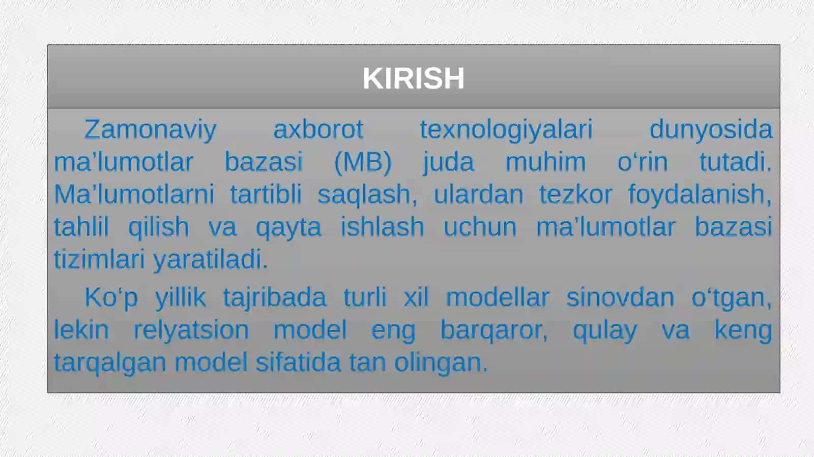 Relyatsion modelda munosabat tushunchasi va asosiy xossalari 3