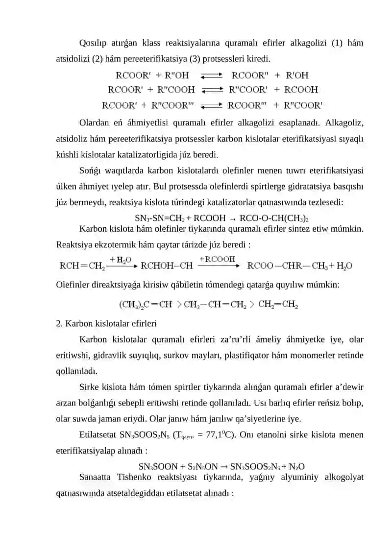 10 –TEMA. ETERIFIKATSIYA PROCESSLERI 3