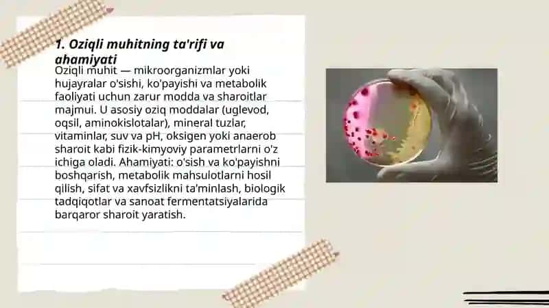 Oziqli muhitlar, tasnifi va ularga qo'yilgan talablar 3