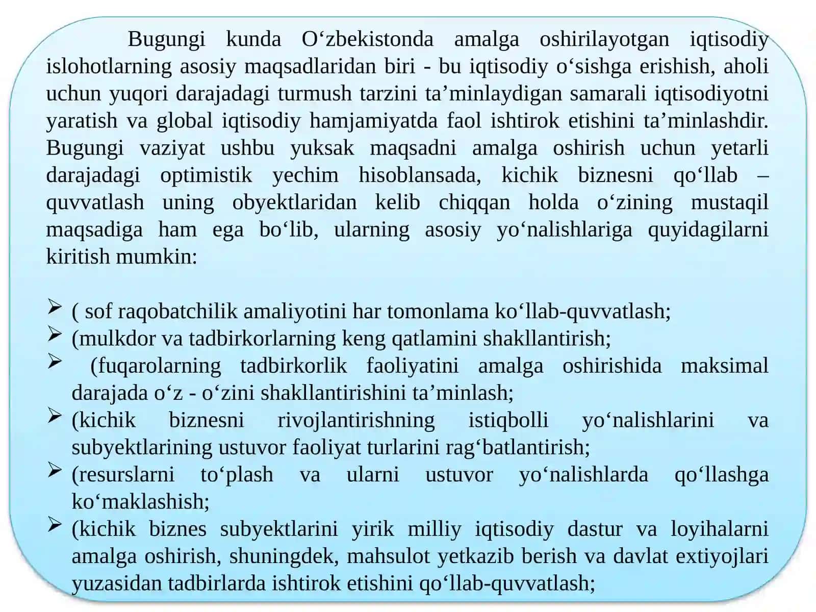 O‘ZBEKISTONDAKICHIK BIZNES VA TADBIRKORLIKNI RIVOJLANTIRISH ISTIQBOLLARI 3