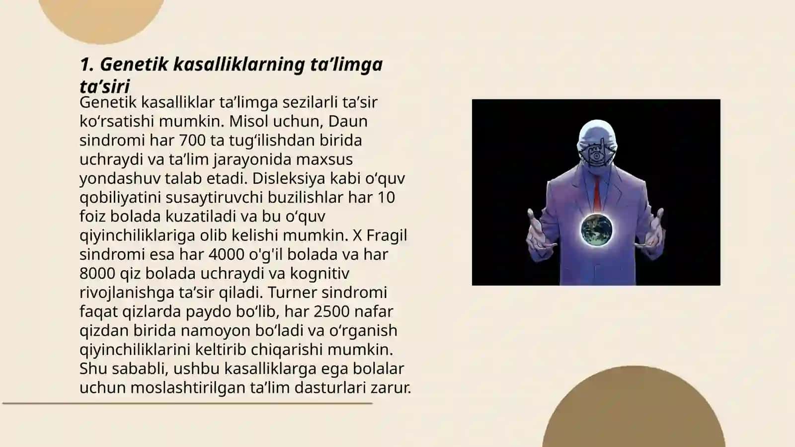 Genetik va irsiy kasalliklar bilan ogʻrigan bolalarning taʼlimdagi ehtiyoj xususiyatlari 3