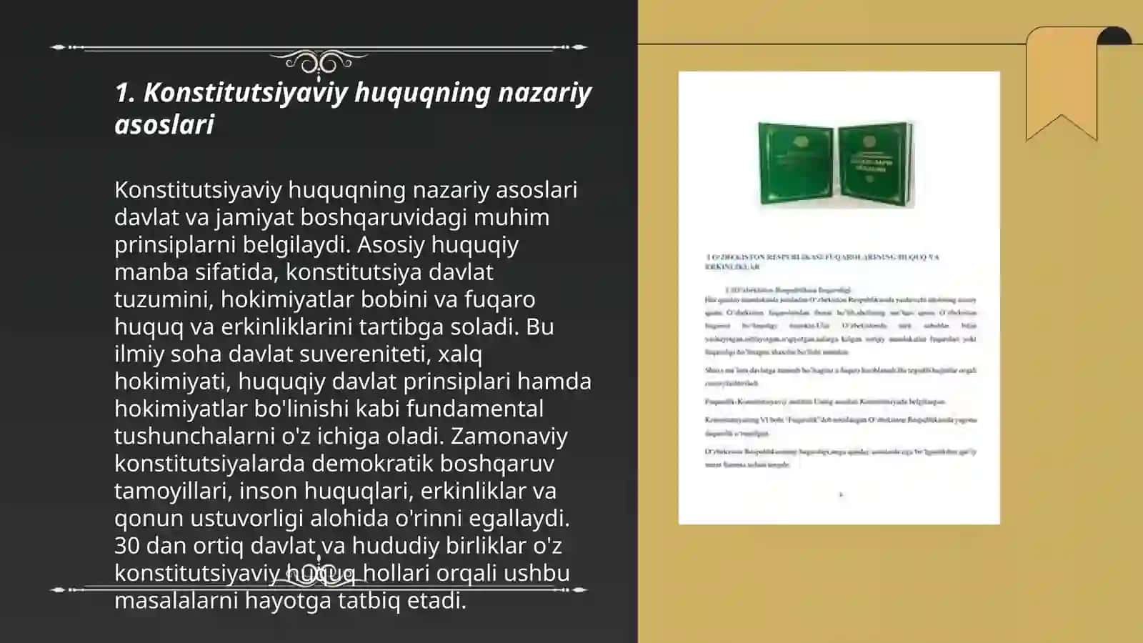 Konstitutsiyaviy huquqqa kirish O‘zbekiston Respublikasi Konstitutsiyasining nazariy asoslari, tarixi va rivojlanishi 3