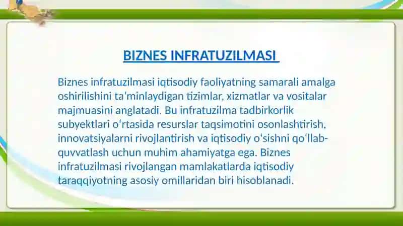 Biznes infratuzilmasi Taqdimot 3
