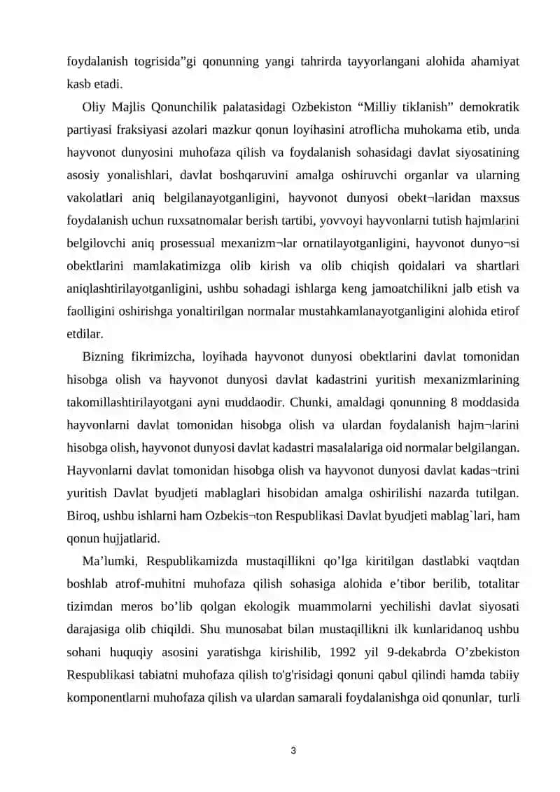Hayvonot dunyosi va uni ekologik –huquqiy muxofaza qilish 3