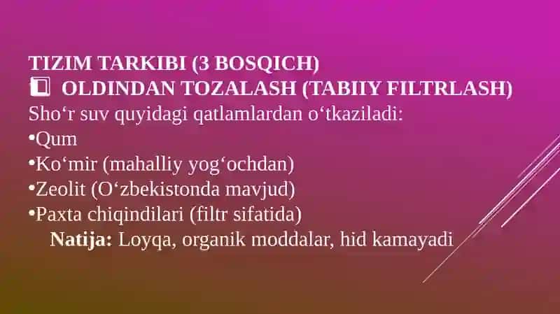 O'zberiston sharoitida sho'r suvlarini chuchuklashtirish go'yasini yaratish 3