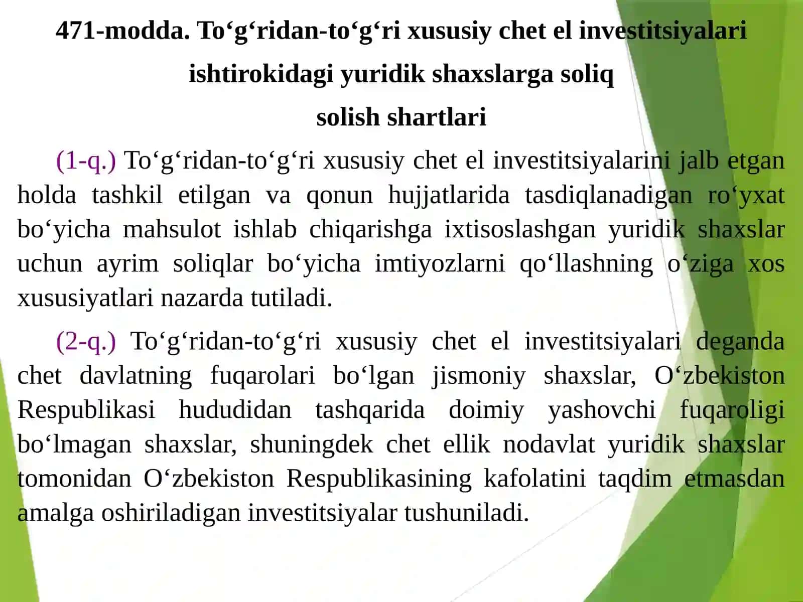 SOLIQ TOʻLOVCHILARNING AYRIM TOIFALARIGA SOLIQ SOLISHNING OʻZIGA XOS XUSUSIYATLARI 3