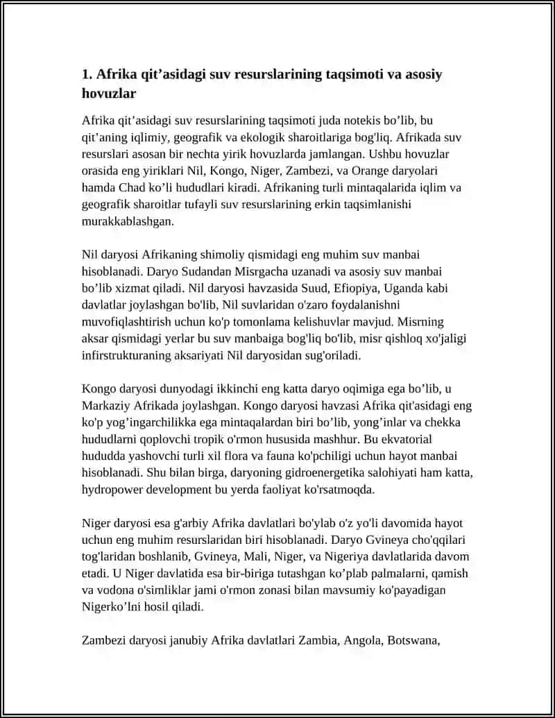 Afrika qit’asidagi suv resurslarining taqsimoti va asosiy hovuzlar 3
