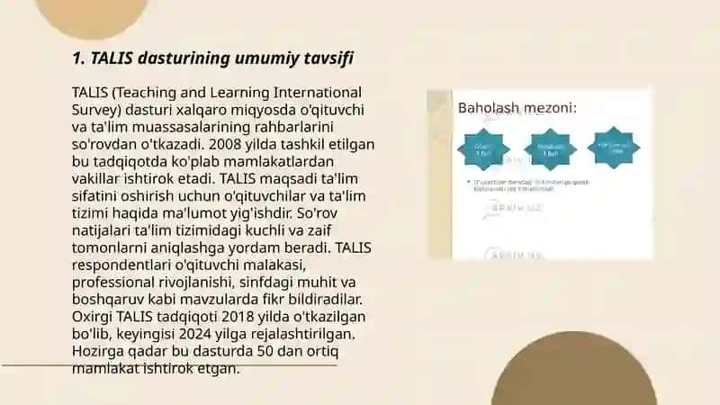 TALIS xalqaro baholash dasturi mazmun va mohiyati 3