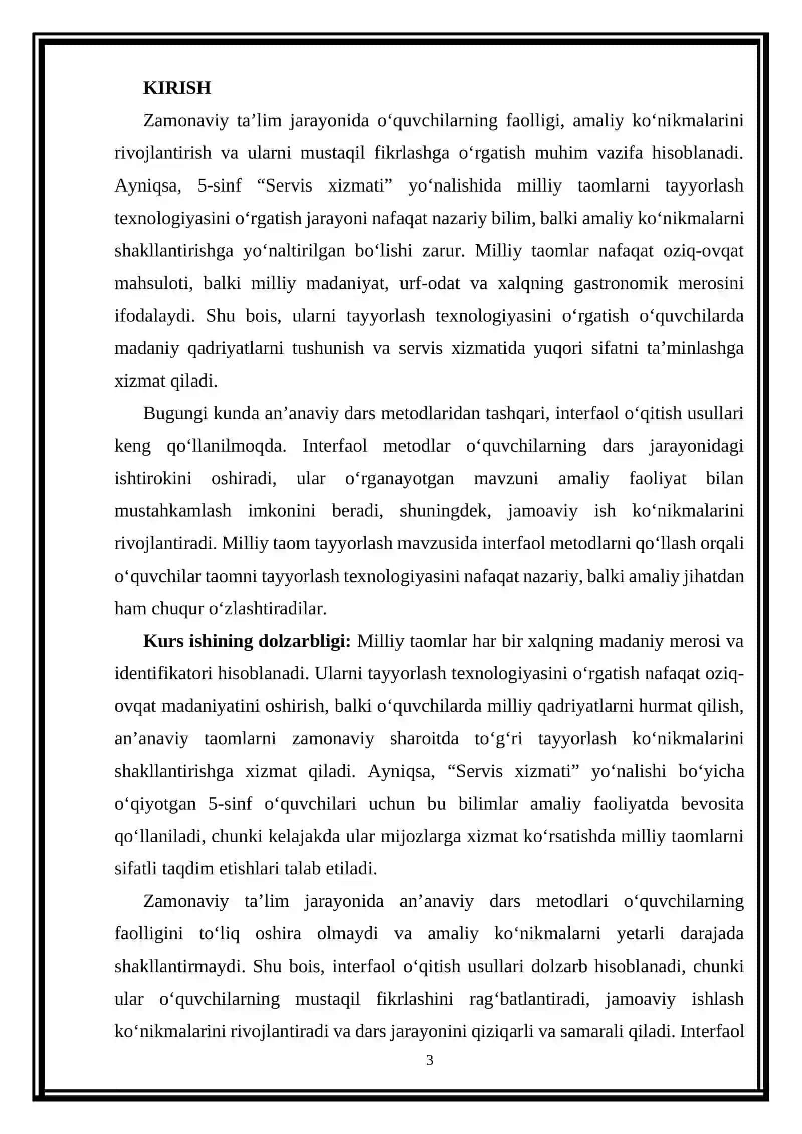 “Milliy taom tayyorlash texnologiyasi” mavzusini interfaol usullardan foydalanib o‘qitish metodikasi 3