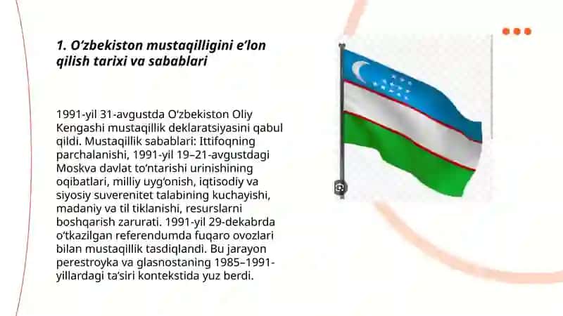 O‘zbekiston mustaqilligi e’lon qilinishi va davlat ramzlari 3