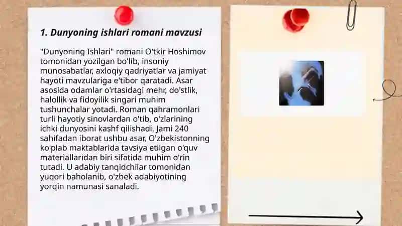 Dunyoning ishlari asari mavzusi bo'yicha 3
