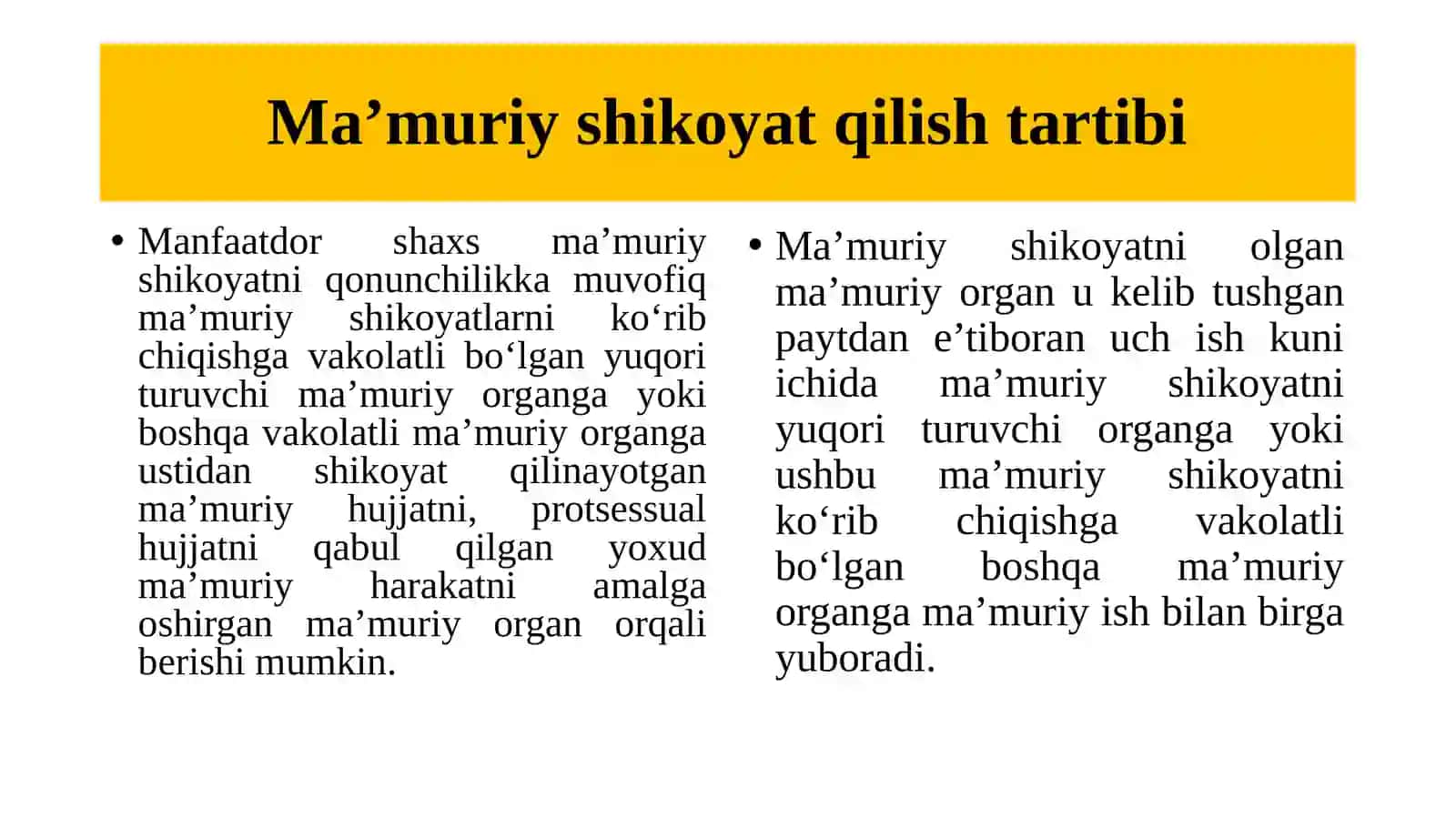 Ma’muriy shikoyat bo‘yicha ish yuritish (“Ma’muriyt artib-taomillar to‘g‘risidagi qonuna sosida) 3