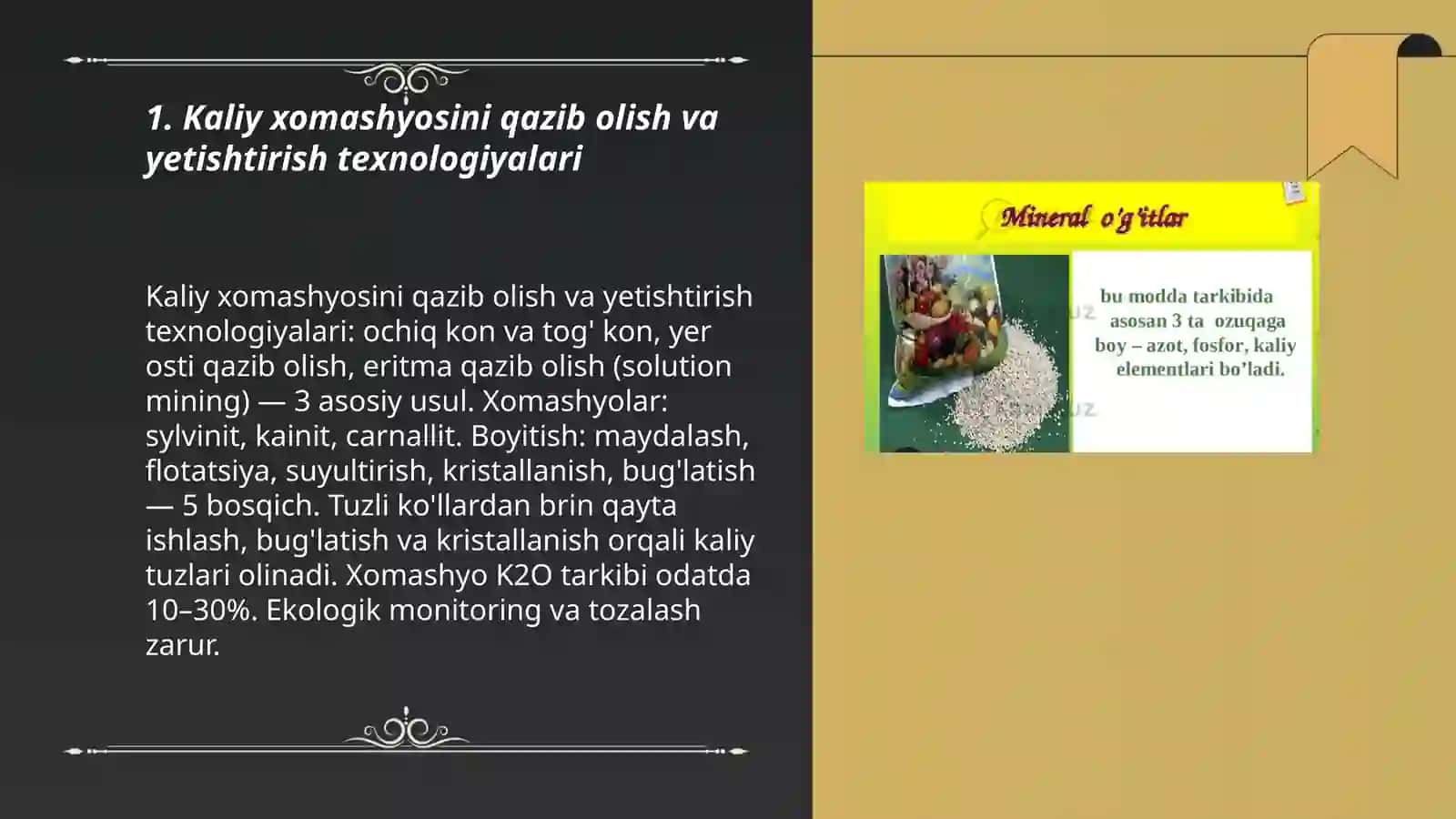 Kaliyli o'g'itlar ishlab chiqarish va qo'llash texnologiyasi 3