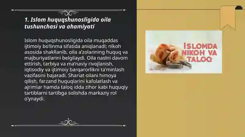Islom Huquqshunosligida Oila Nikoh Taloq Idda Zihor Tushunchalarini Tariflash 3