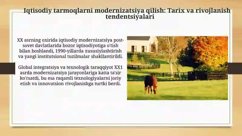 Iqtisodiyot tarmoqlarini modernizatsiya Qishloq xo'jaligini jadal rivojlantirish 3